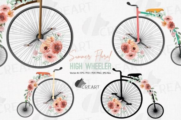 Boho Wedding Bike Clipart Vintage Flora