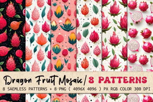 Dragon Fruit Mosaic 8 Seamless Patterns: Elevating Digital and Print Design