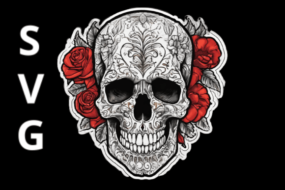 Skull with Red Roses SVG: Merging Mortality and Passion in Digital Design