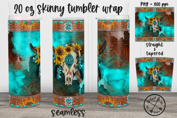 Strategic Branding with the Turquoise Western Bull Skull Tumbler PNG