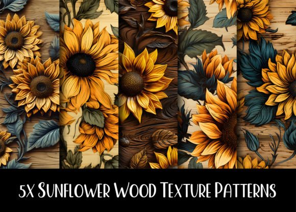Sunflower Wood Texture Patterns: Blending Rustic Charm with Floral Elegance in Digital Design